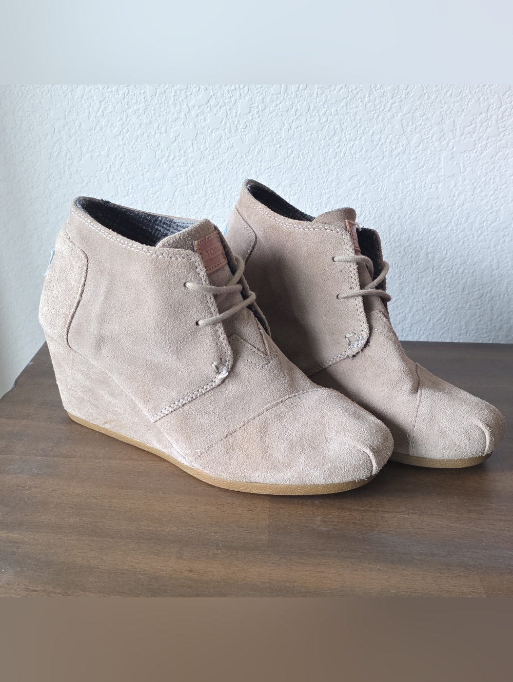 TOMS Taupe Suede Wedge Desert Booties